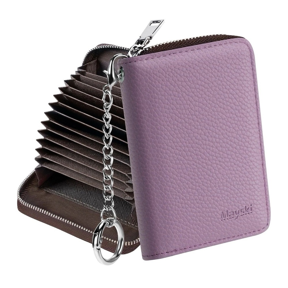 NEW Mayski Credit Card Organizer RFID Blocking Lavender Purple Wallet Keychain